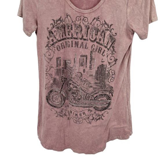 Vocal American Original Girl Biker Graphic Tee size medium Y2K pink USA - Picture 5 of 9